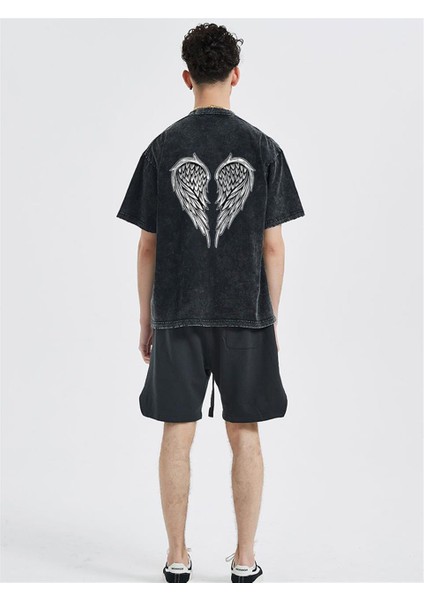 Yıkamalı Sırt Baskılı Wing Skeleton Eskitme T-Shirt fiyatları