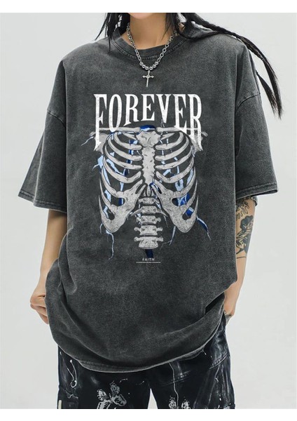 Yıkamalı Forever Rib Eskitme T-Shirt