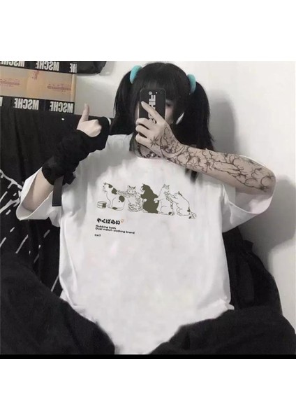 Cats Beyaz Oversize T-Shirt