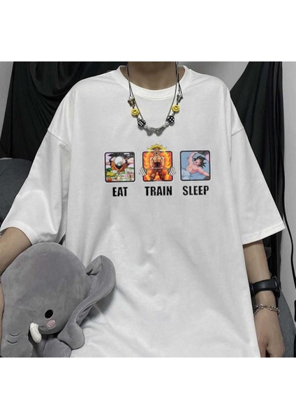 Eat Train Sleep Beyaz Unisex Oversize T-Shirt