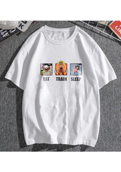 Eat Train Sleep Beyaz Unisex Oversize T-Shirt