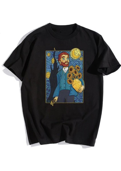 Van Gogh Starry Night Siyah Oversize T-Shirt