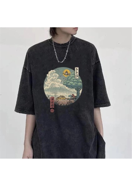 Yıkamalı Neighbor's Ukiyo-E Unisex Eskitme T-Shirt