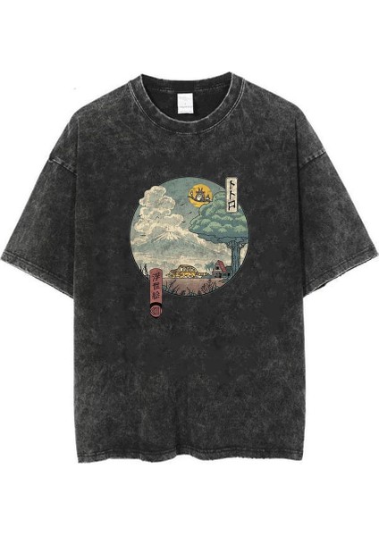 Yıkamalı Neighbor's Ukiyo-E Unisex Eskitme T-Shirt