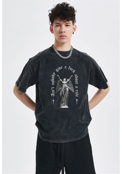 Yıkamalı Art Pattern Eskitme T-Shirt