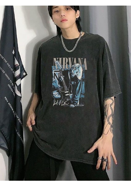 Yıkamalı Nirvana Eskitme T-Shirt