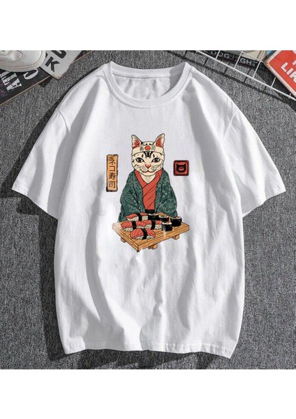 Sushi Cat Beyaz Oversize T-Shirt fiyatları