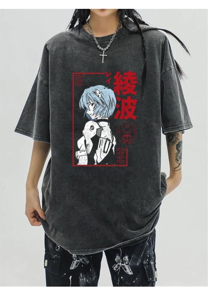 Yıkamalı Rei Ayanami Eskitme T-Shirt
