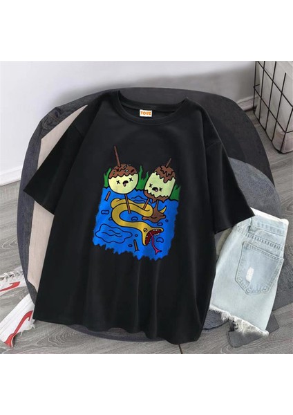 Princess Bubblegum Baskılı Siyah Oversize T-Shirt