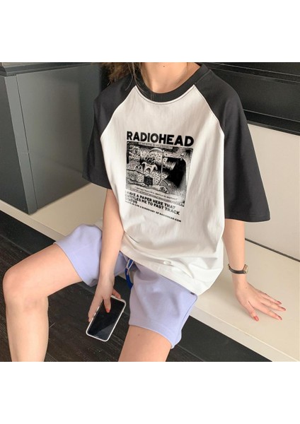 Radiohead Baskılı Reglan Kol Beyaz Oversize T-Shirt
