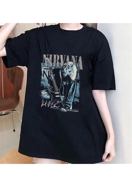 Rock Serisi Nirvana Poster Siyah Oversize T-Shirt