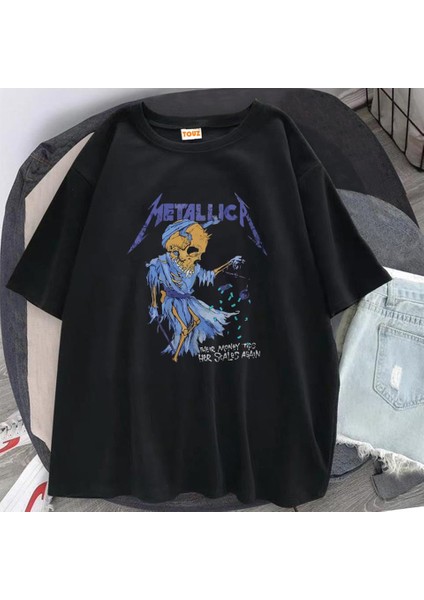 Rock Serisi Metallica Skull Money Siyah Oversize T-Shirt fiyatları