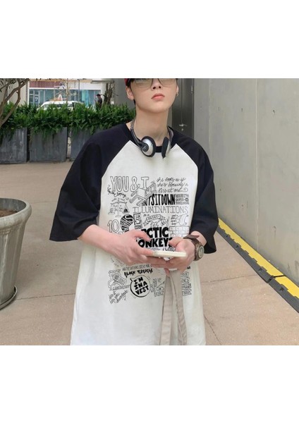 Arctic Monkeys Poster Baskılı Reglan Kol Beyaz Oversize T-Shirt