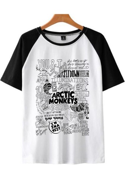 Arctic Monkeys Poster Baskılı Reglan Kol Beyaz Oversize T-Shirt fiyatları