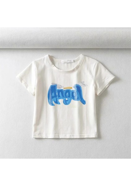 Angel Baskılı Beyaz Crop fiyatları