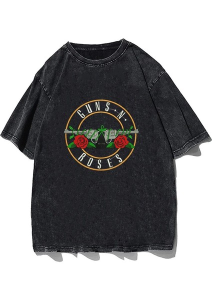 Rock Serisi Yıkamalı Guns N' Roses Eskitme T-Shirt