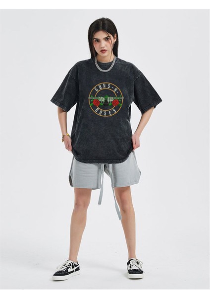 Rock Serisi Yıkamalı Guns N' Roses Eskitme T-Shirt fiyatları