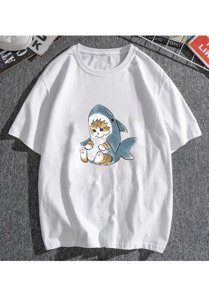 Shark Cat Beyaz Oversize T-Shirt