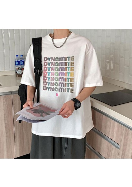 Bts Dynamite Baskılı Beyaz Oversize T-Shirt