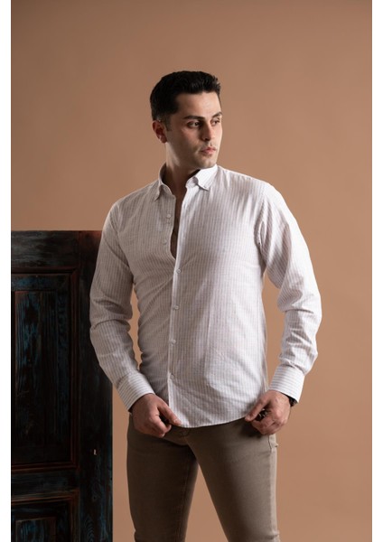 Evrytime Slimfit Yaka Düğmeli Çizgili Uzun Kol Yazlık Erkek Gömlek fiyatları