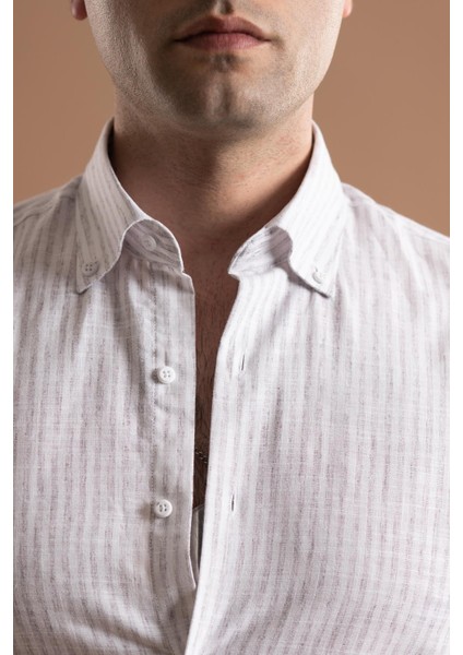 Evrytime Slimfit Yaka Düğmeli Çizgili Uzun Kol Yazlık Erkek Gömlek fırsatları