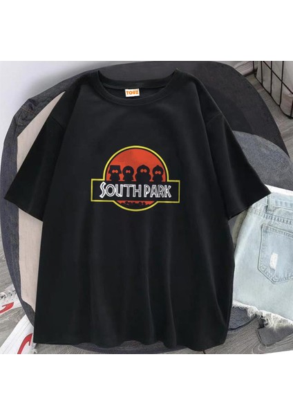 South Park Baskılı Siyah Unisex Oversize T-Shirt