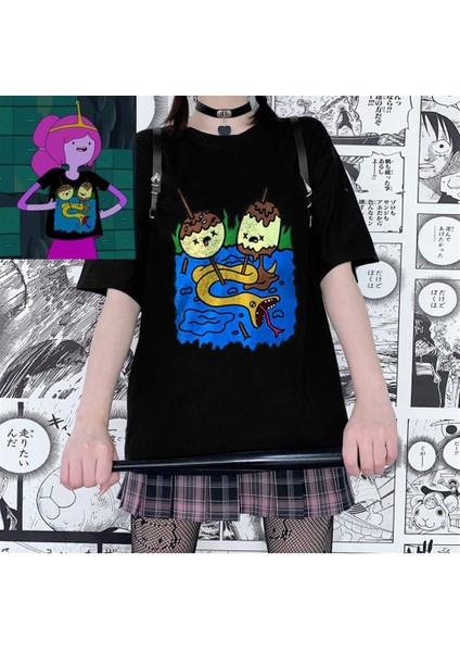 Princess Bubblegum Baskılı Siyah Oversize T-Shirt
