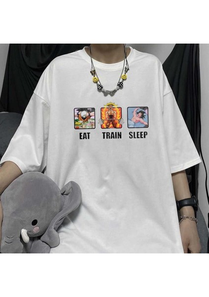 Eat Train Sleep Beyaz Oversize T-Shirt