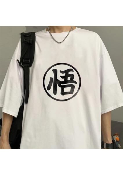 Dragon Ball Z Baskılı Beyaz Oversize T-Shirt