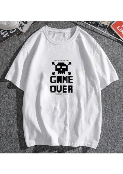 Game Over Beyaz Oversize T-Shirt