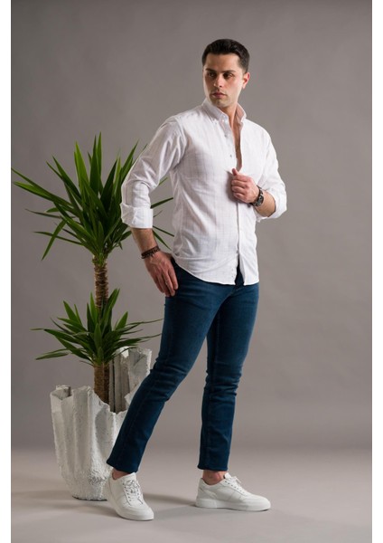 Evrytime Slimfit Pamuklu Çizgili Yaka Düğmeli Uzun Kol Erkek Yazlık Gömlek fiyatları