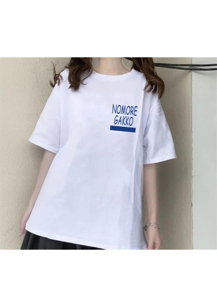 Nomore Gakko Baskılı Beyaz Oversize T-Shirt fiyatları
