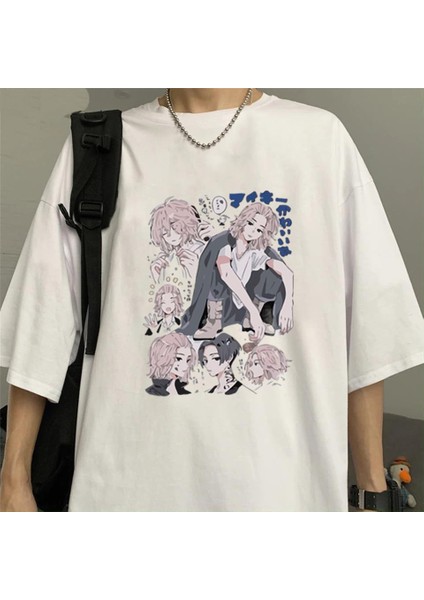 Tokyo Revengers Collages Baskılı Beyaz Oversize T-Shirt