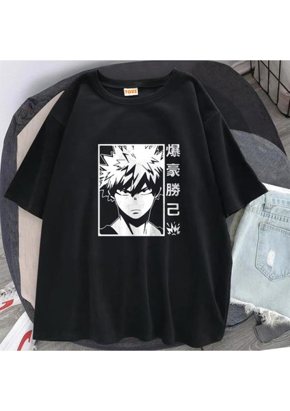 Anime Bakugou Baskılı Siyah Oversize T-Shirt fiyatları