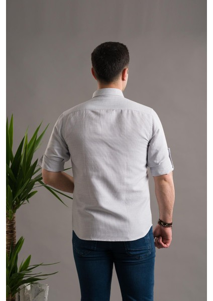 Slimfit Armürlü Yaka Düğmeli Katlamalı Uzun Kol Erkek Gömlek indirimleri