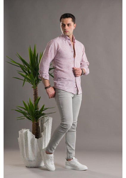 Evrytime Slimfit Bitik Kare Yaka Düğmeli Uzun Kol Erkek Yazlık Gömlek