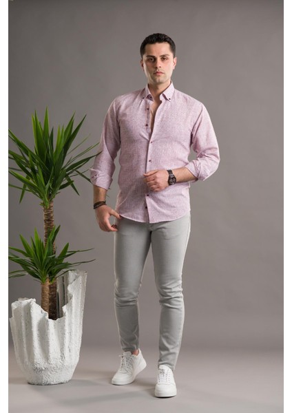 Evrytime Slimfit Bitik Kare Yaka Düğmeli Uzun Kol Erkek Yazlık Gömlek