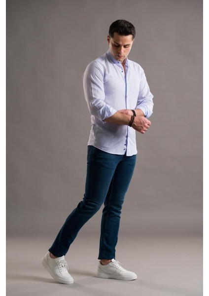 Evrytime Slimfit Bitik Kare Yaka Düğmeli Uzun Kol Erkek Yazlık Gömlek
