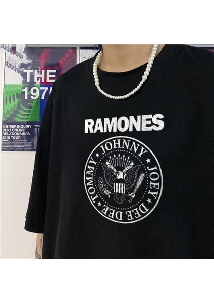 Rock Serisi Ramones Logo Siyah Oversize T-Shirt