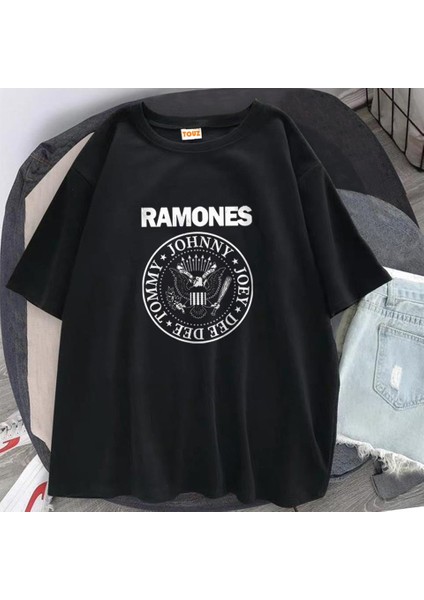 Rock Serisi Ramones Logo Siyah Oversize T-Shirt fiyatları