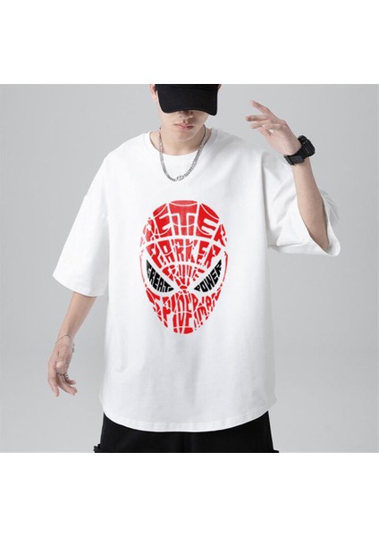 Spider-Man Head Baskılı Beyaz Oversize T-Shirt