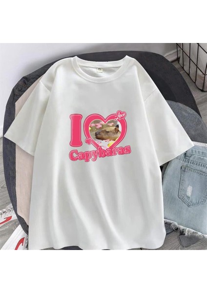 I Love Capybaras Baskılı Beyaz Oversize T-Shirt fiyatları
