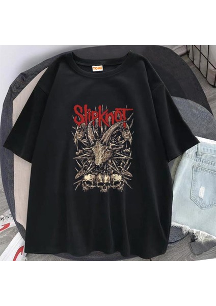 Rock Serisi Slipknot Goat & Skulls Siyah Oversize T-Shirt fiyatları