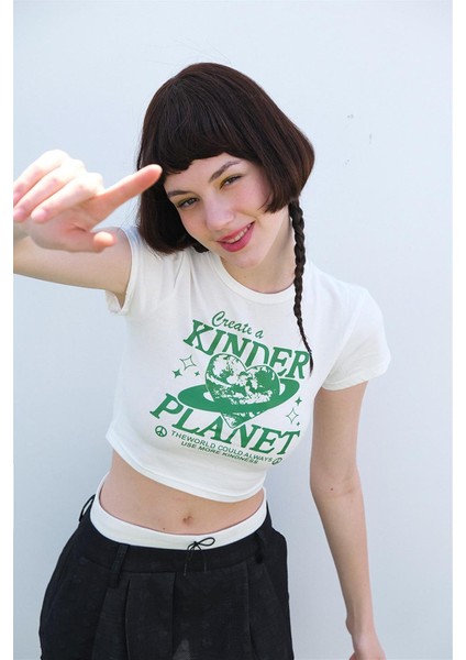 Create A Kinder Planet Baskılı Beyaz Crop