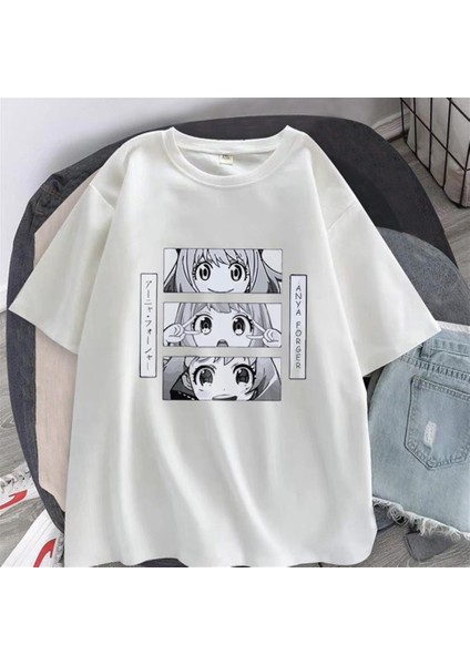 Triple Anya Forger Baskılı Beyaz Oversize T-Shirt fiyatları