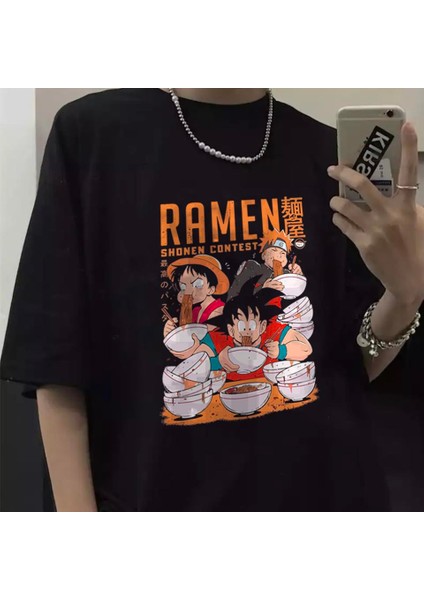 Anime Poster Baskılı Siyah Unisex Oversize T-Shirt