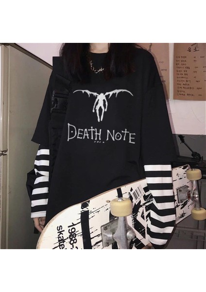 Death Note Winged Baskılı Fake Sleeves Unisex Siyah T-Shirt