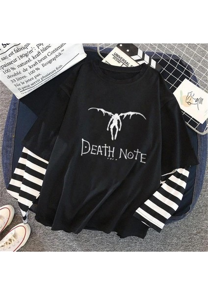 Death Note Winged Baskılı Fake Sleeves Unisex Siyah T-Shirt