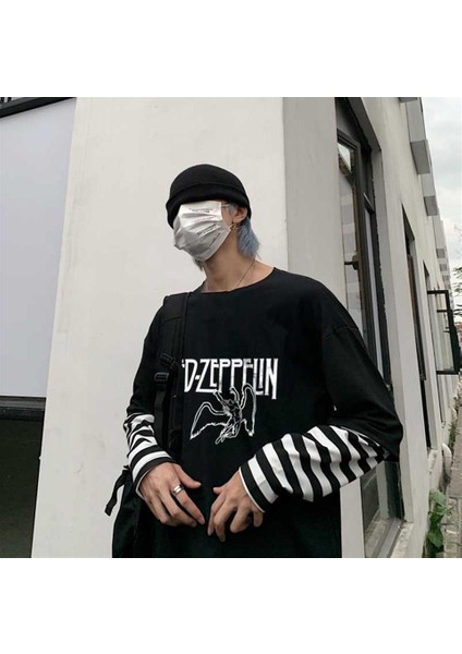 Led Zeppelin Baskılı Fake Sleeves Siyah T-Shirt