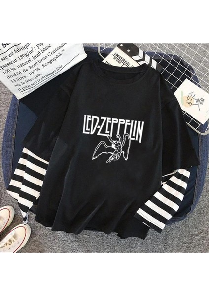 Led Zeppelin Baskılı Fake Sleeves Siyah T-Shirt fiyatları